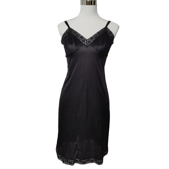 Vintage Vanity Fair slip nightgown dress black nylon 34 small lace adjustable - Picture 1 of 10
